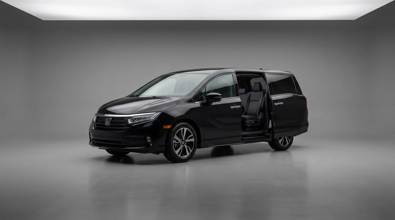 Black Honda Odyssey people mover in a studio setting