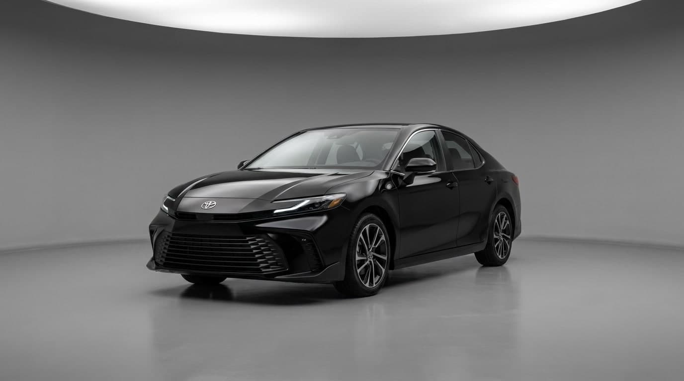 Black executive sedan in a studio setting